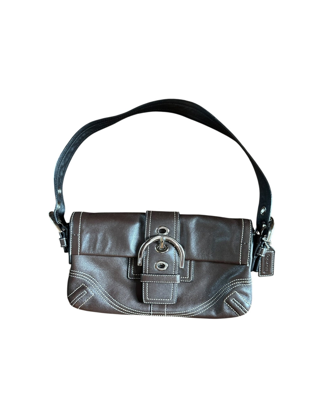 Coach 8A05 Vintage Soho Y2K Brown Leather Shoulder Bag Contrast Stitching Accessories 24 Wishes Vintage Jewelry