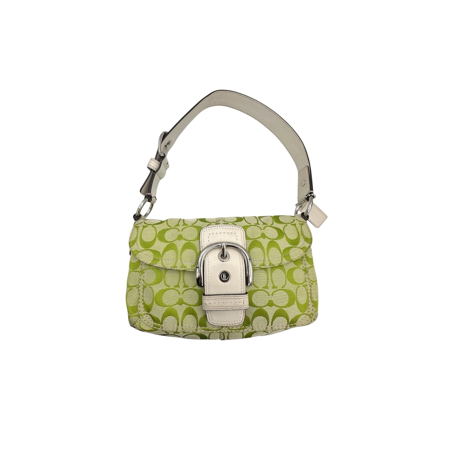 Coach Soho Lime Green Signature Jacquard Shoulder Bag Y2K Buckle
