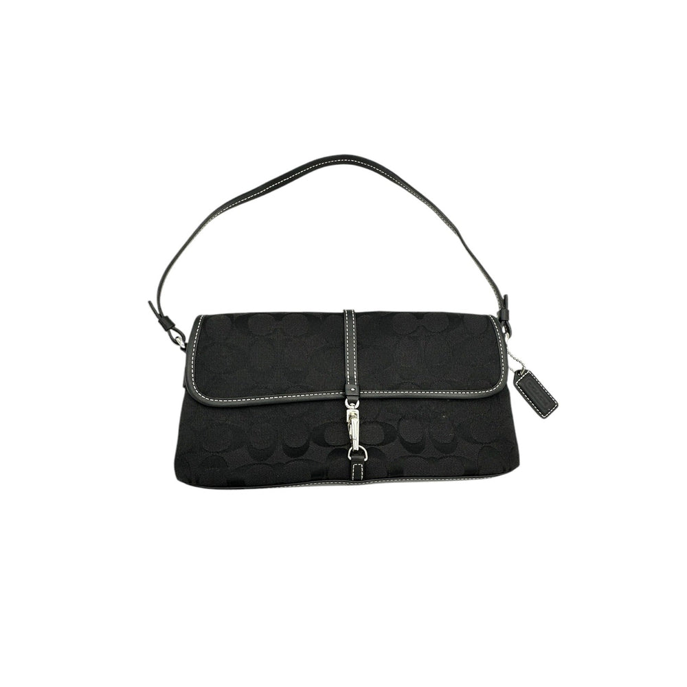 Coach Vintage Y2K Hamptons Demi Flap Bag Black Signature Canvas Purse