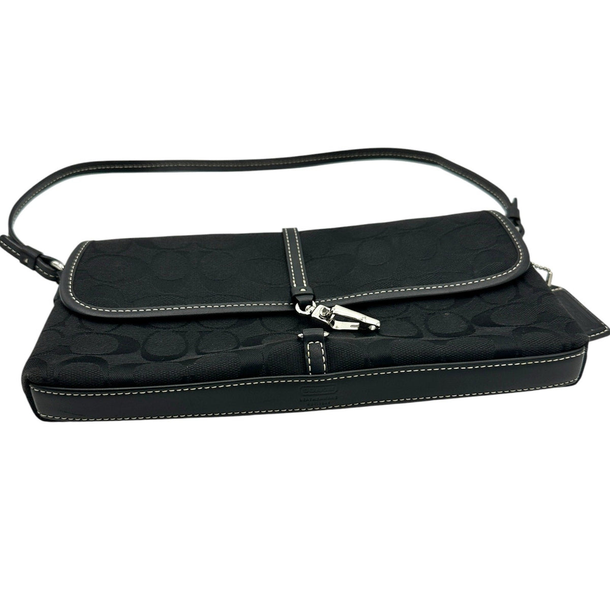 Coach Vintage Y2K Hamptons Demi Flap Bag Black Signature Canvas Purse