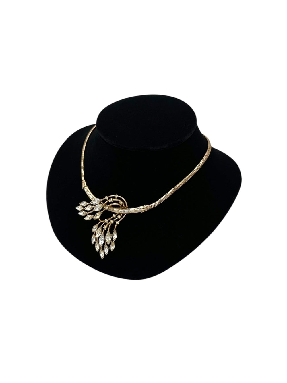 Collectible Gold Crown Trifari Clear Rhinestone Floral Pendant - 24 Wishes Vintage Jewelry
