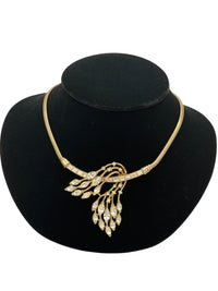 Collectible Gold Crown Trifari Clear Rhinestone Floral Pendant - 24 Wishes Vintage Jewelry