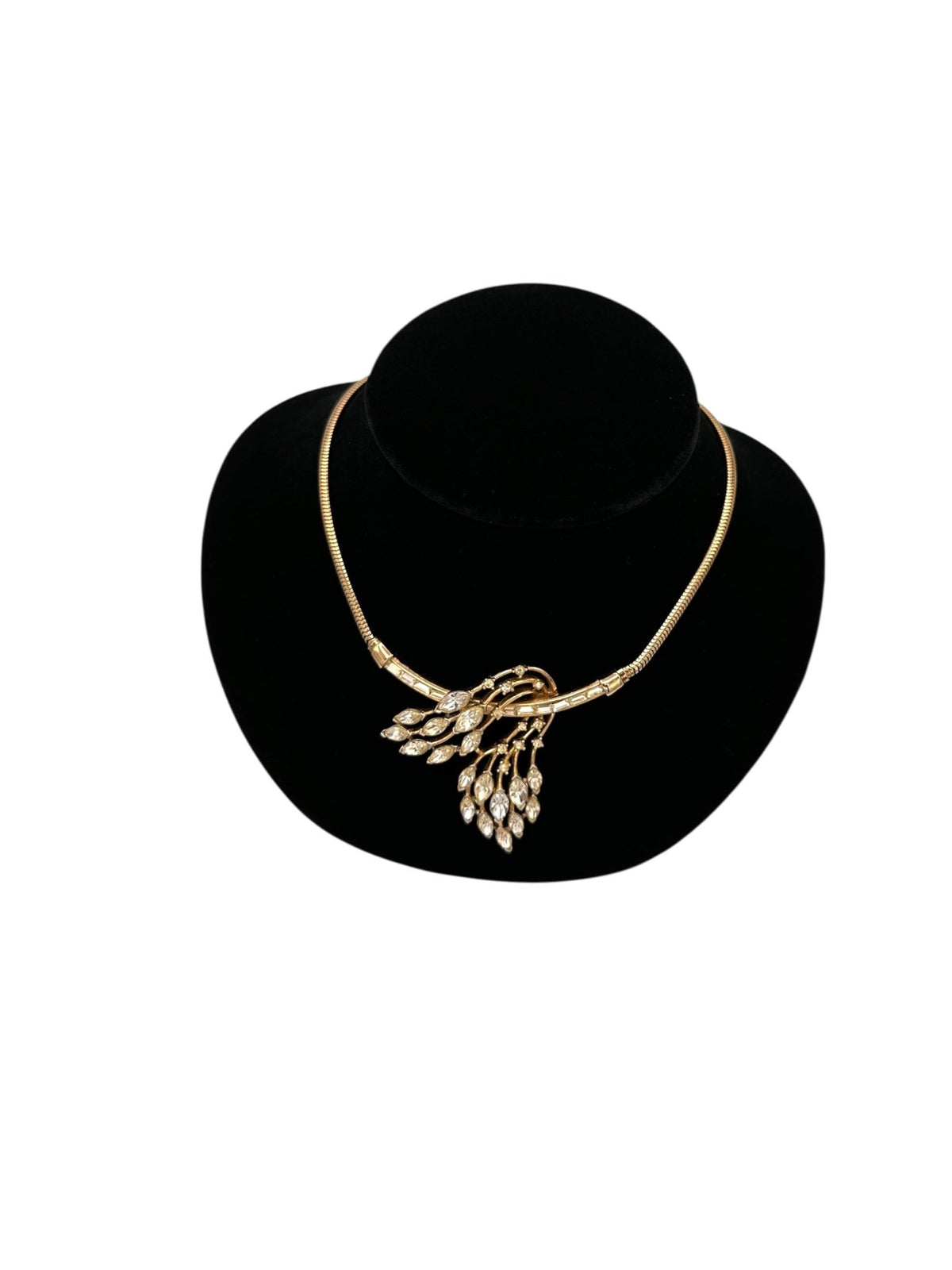 Collectible Gold Crown Trifari Clear Rhinestone Floral Pendant - 24 Wishes Vintage Jewelry