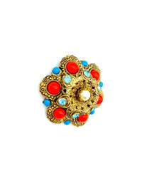 Coral & Turquoise Victorian Rival Brooch - 24 Wishes Vintage Jewelry