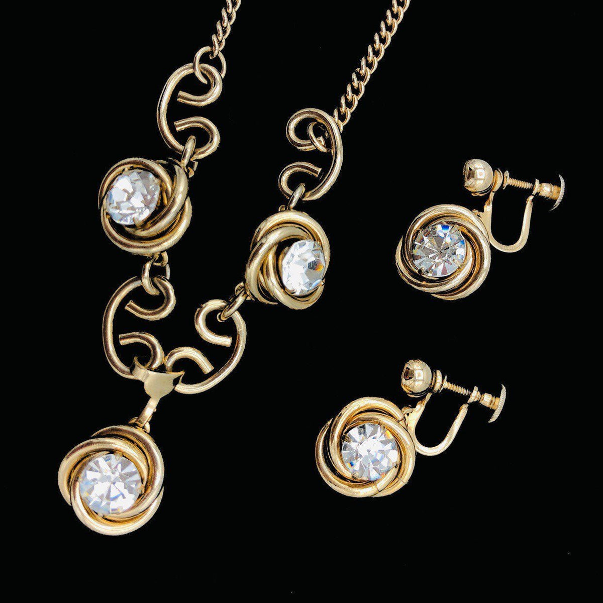 Coro Gold Clear Rhinestone Jewelry Set - 24 Wishes Vintage Jewelry