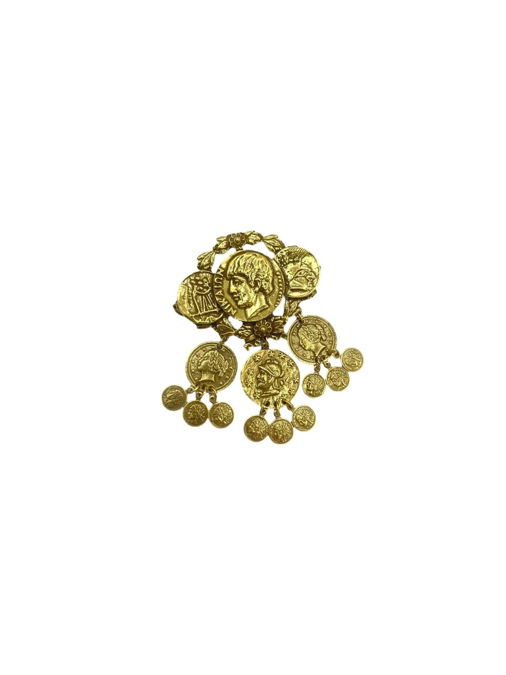 Coro Layered Gold Coin Medallion Charm Vintage Brooch - 24 Wishes Vintage Jewelry