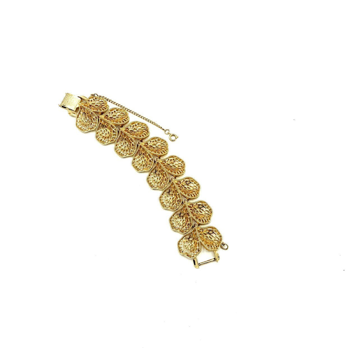 Coro Pegasus Vintage Gold Filigree Leaf Bracelet - 24 Wishes Vintage Jewelry