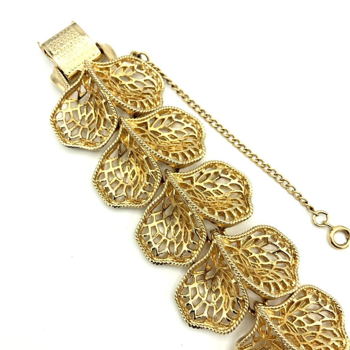 Coro Pegasus Vintage Gold Filigree Leaf Bracelet - 24 Wishes Vintage Jewelry