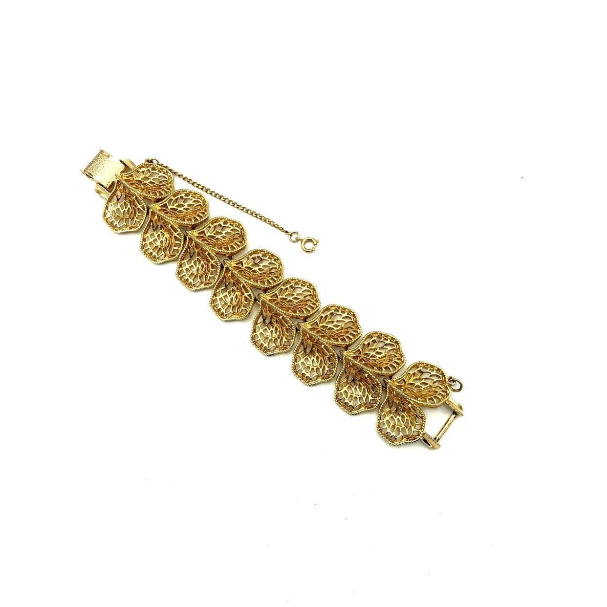 Coro Pegasus Vintage Gold Filigree Leaf Bracelet – 24 Wishes