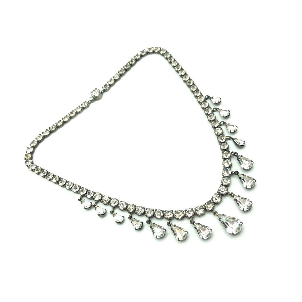 Coro Sterling Art Deco Teardrop Rhinestone Vintage Necklace - 24 Wishes Vintage Jewelry
