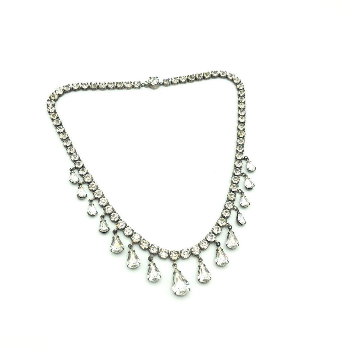 Coro Sterling Art Deco Teardrop Rhinestone Vintage Necklace - 24 Wishes Vintage Jewelry