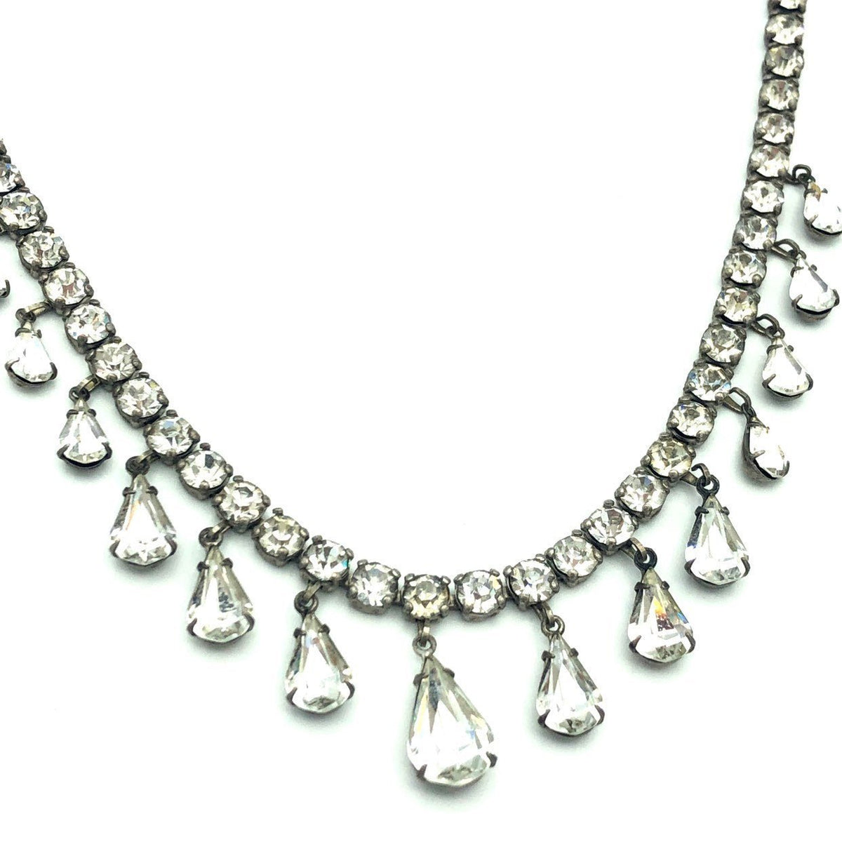 Coro Sterling Art Deco Teardrop Rhinestone Vintage Necklace - 24 Wishes Vintage Jewelry