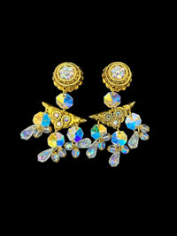 Couture Runway Gold Chandelier Crystal Vintage Clip - On Statement Earrings - 24 Wishes Vintage Jewelry