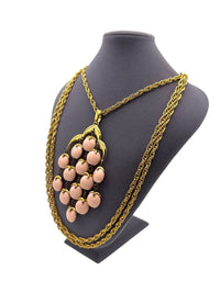 Crown Trifari Pink Waterfall Pendant Layered Gold Chains - 24 Wishes Vintage Jewelry