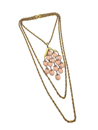 Crown Trifari Pink Waterfall Pendant Layered Gold Chains - 24 Wishes Vintage Jewelry