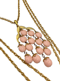 Crown Trifari Pink Waterfall Pendant Layered Gold Chains - 24 Wishes Vintage Jewelry