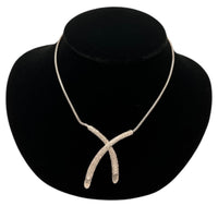 Necklaces & PendantsCrown Trifari Silver 1960s Modernist Textured Criss Cross Pendant Necklace