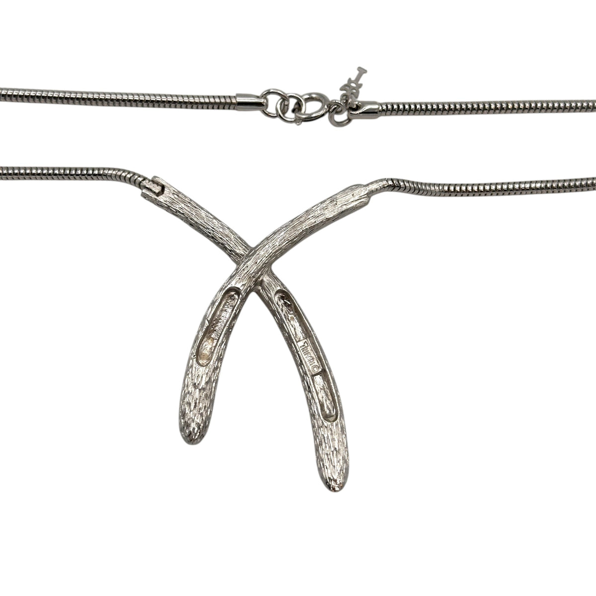 Necklaces & PendantsCrown Trifari Silver 1960s Modernist Textured Criss Cross Pendant Necklace