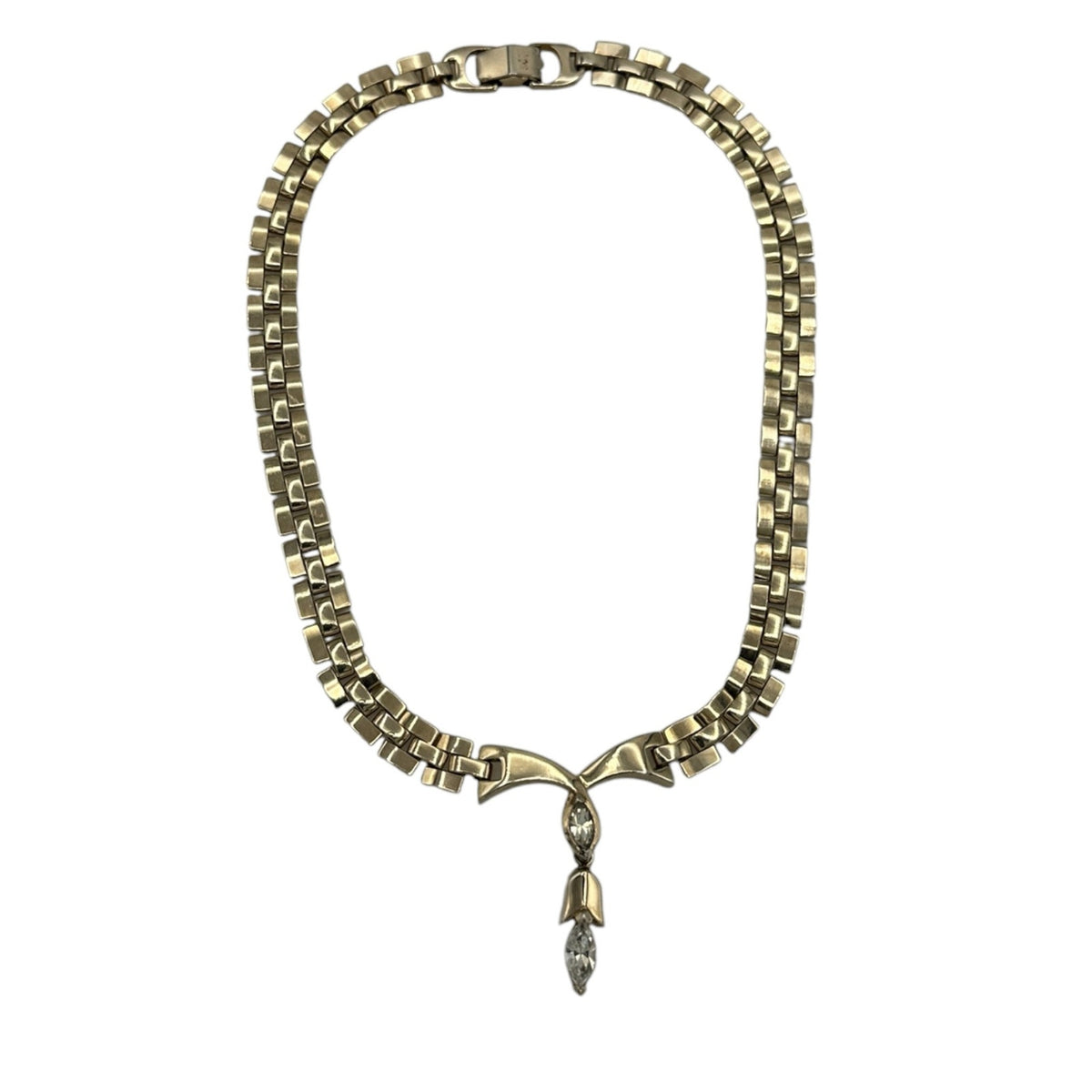 Vintage TARA Clear Rhinestone Tulip Drop Pendant Necklace