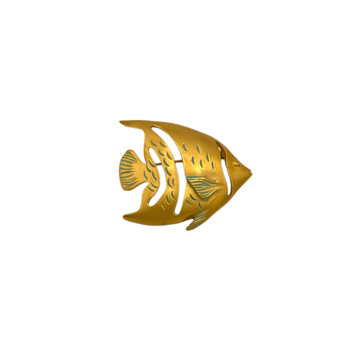 Givenchy Vintage Angel Fish Pin Brooch Brushed Gold Large Pin