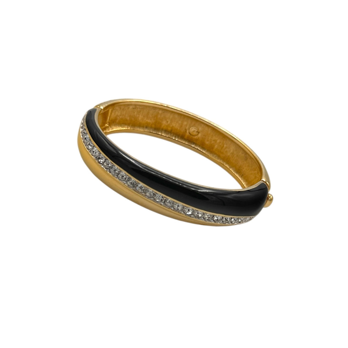 Swarovski Vintage Black Enamel Rhinestone Hinged Bangle Bracelet