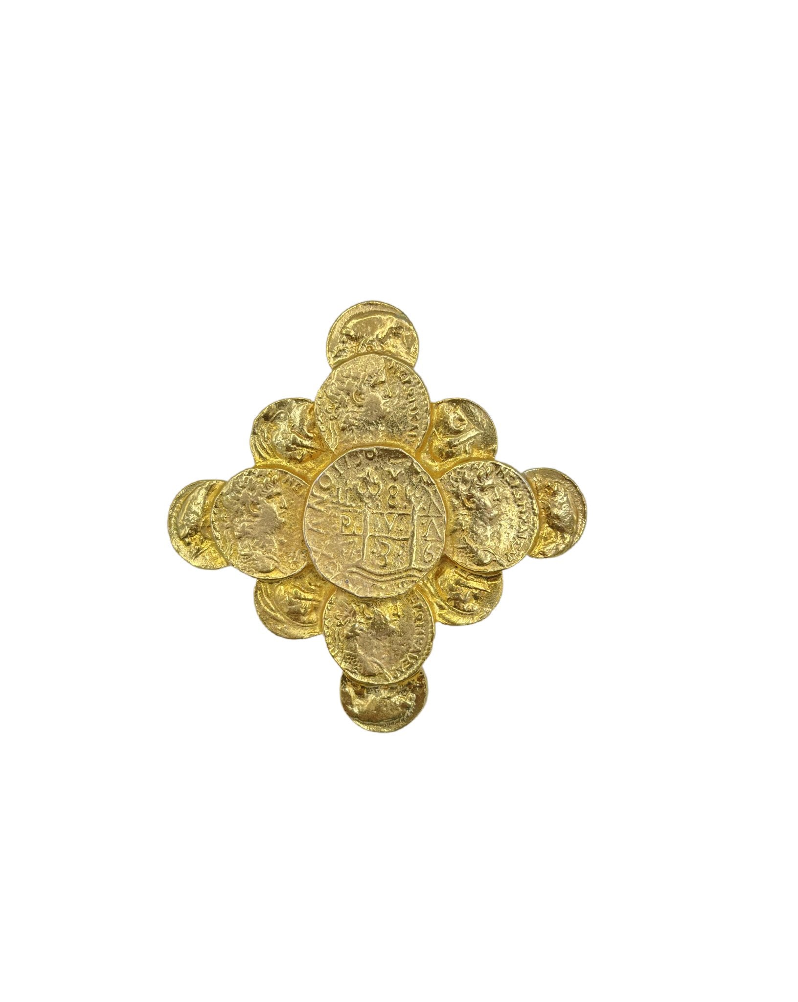 Dauplaise Maltese Cross Gold Coin Vintage Statement Brooch
