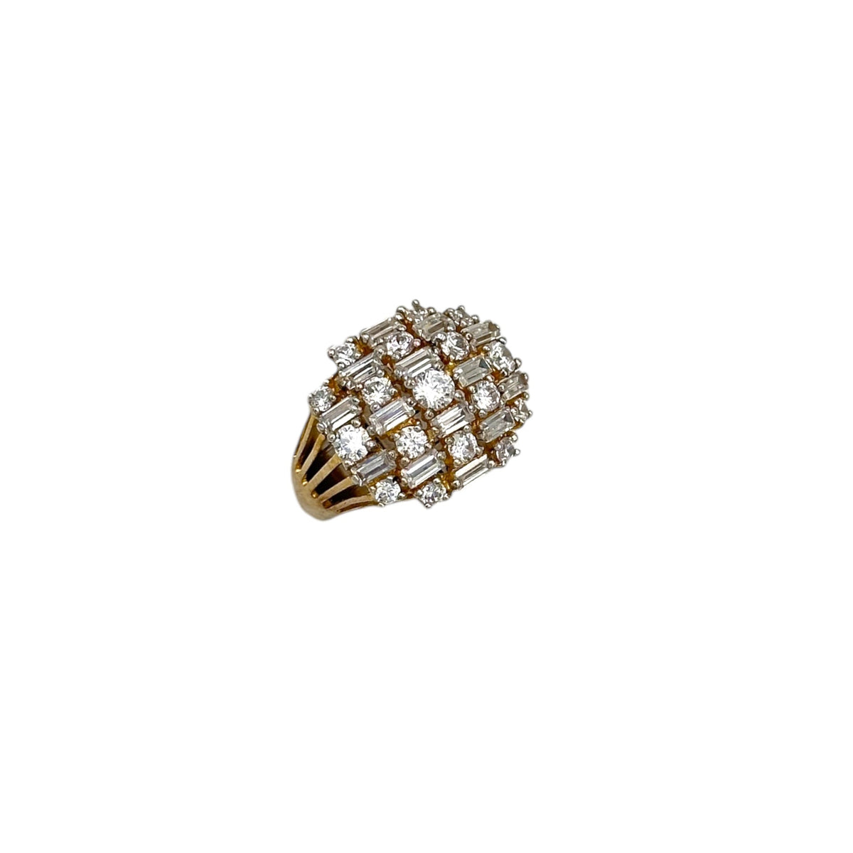 David Sigal C^A Sterling Vermeil Round & Baguette Cluster Band Ring - 24 Wishes Vintage Jewelry