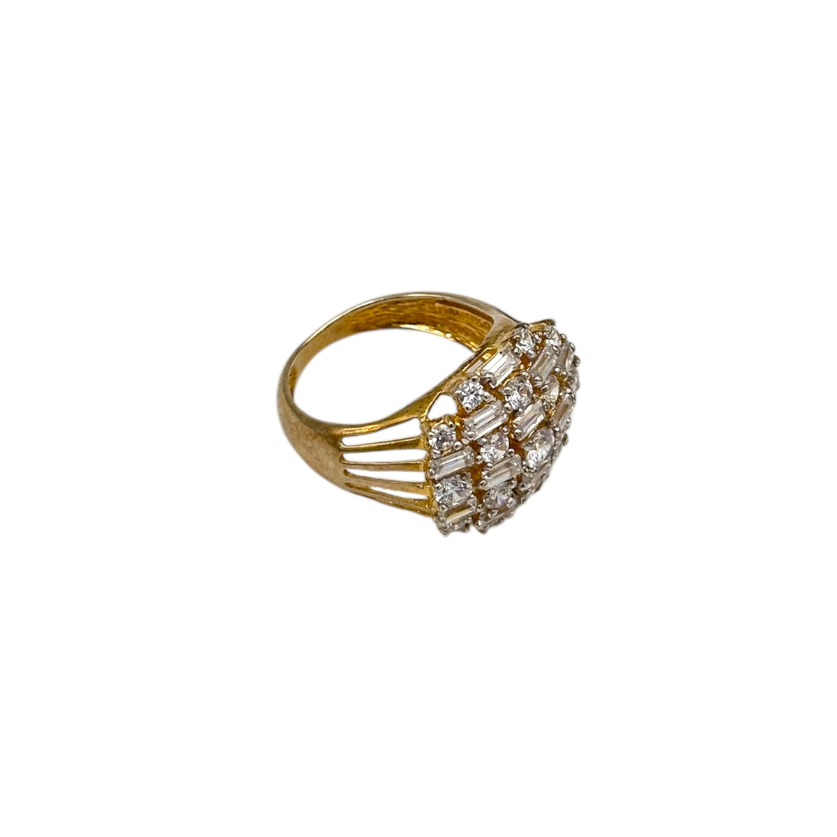 David Sigal C^A Sterling Vermeil Round & Baguette Cluster Band Ring - 24 Wishes Vintage Jewelry