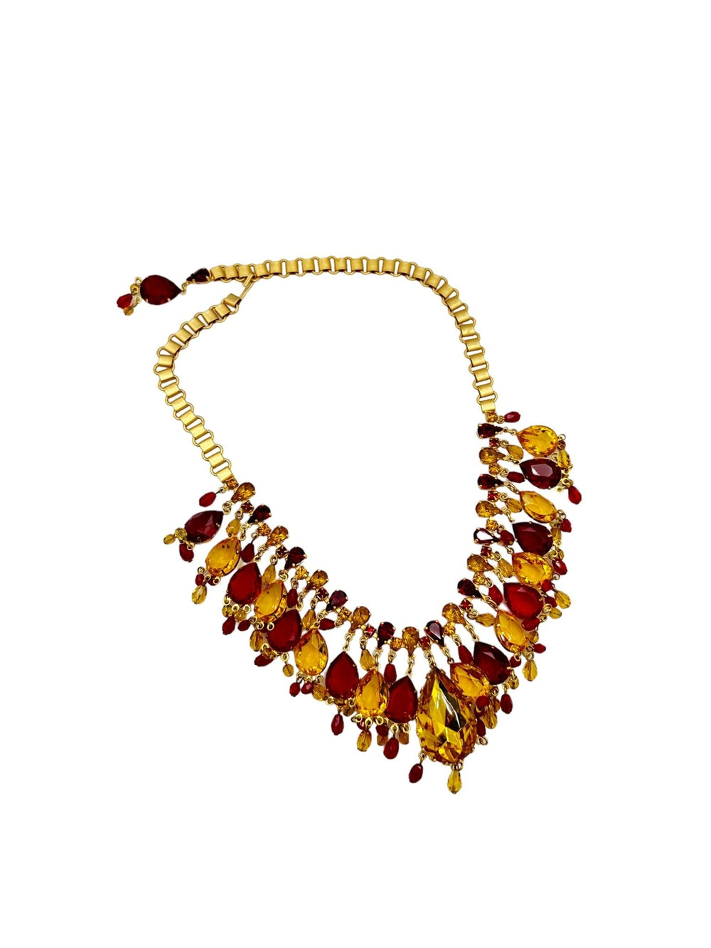 De Luxe NYC A’Dam Citrine Yellow & Ruby Red Rhinestone Statement Necklace - 24 Wishes Vintage Jewelry