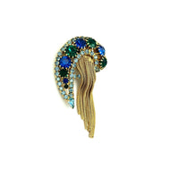 D&E Paisley Blue Green Rhinestone Fringe Vintage Brooch Pin - 24 Wishes Vintage Jewelry