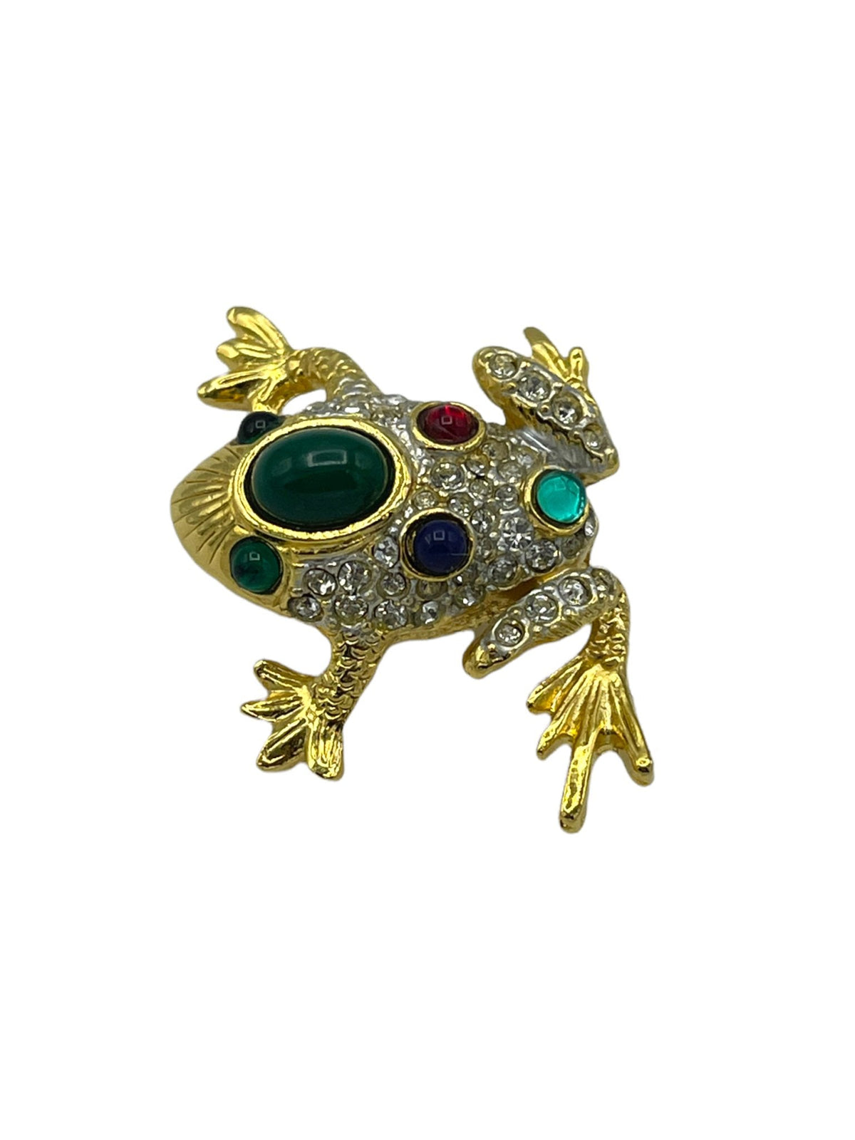 Designer Gold & Cabochon Petite Frog Vintage Brooch - 24 Wishes Vintage Jewelry