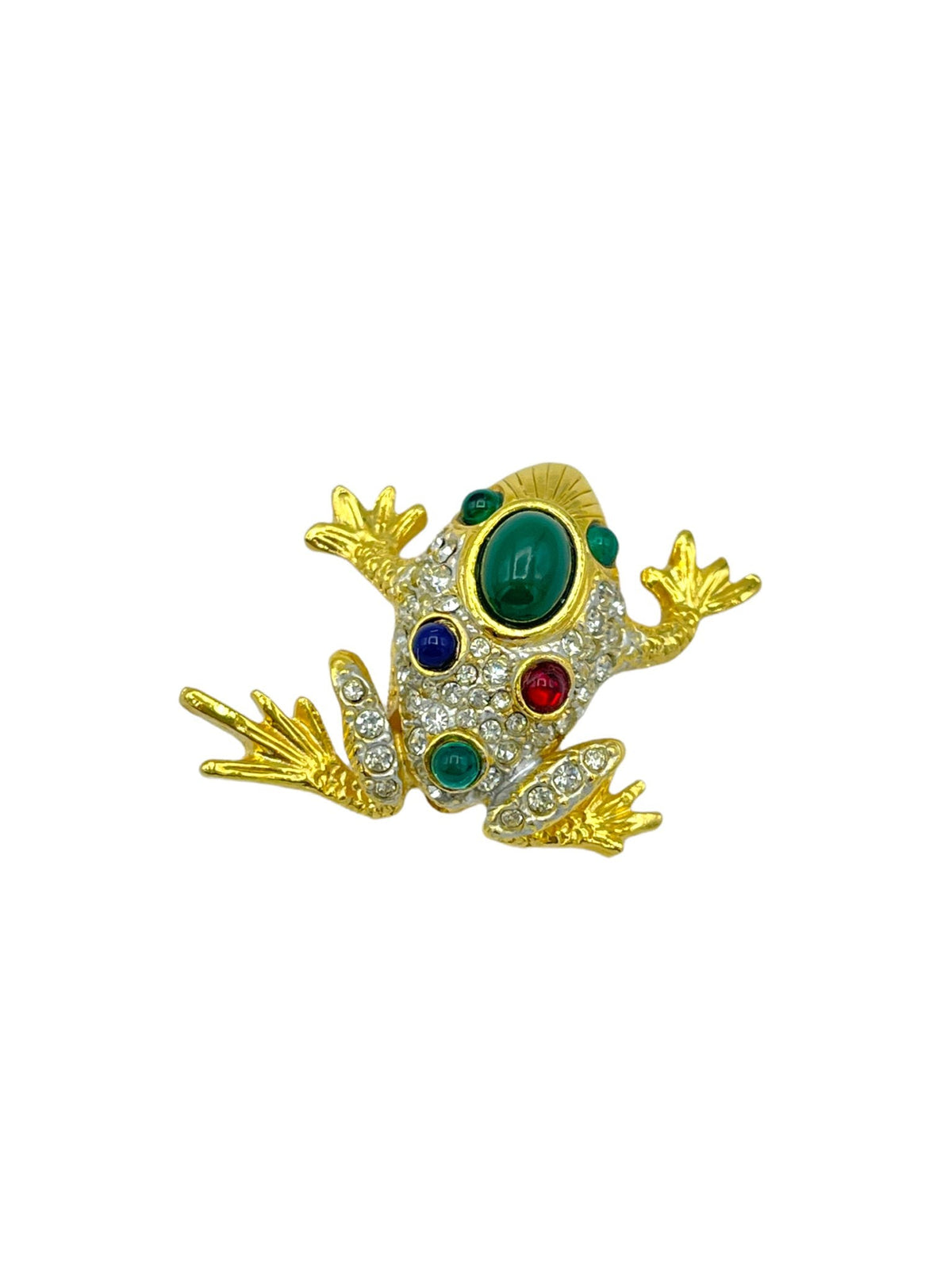 Designer Gold & Cabochon Petite Frog Vintage Brooch - 24 Wishes Vintage Jewelry