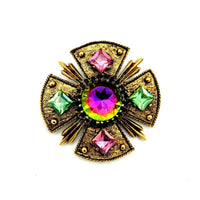 Dobbs Maltese Cross Pink Watermelon Rhinestone Vintage Brooch - 24 Wishes Vintage Jewelry