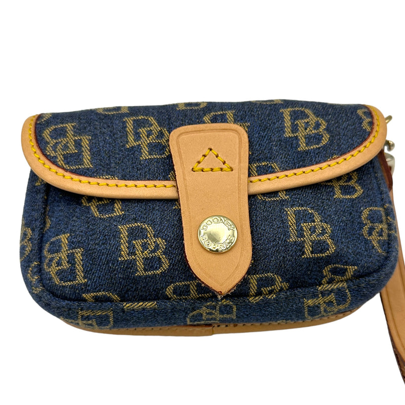 Dooney & Bourke Blue Denim Logo Flap Wristlet USA - 24 Wishes Vintage Jewelry