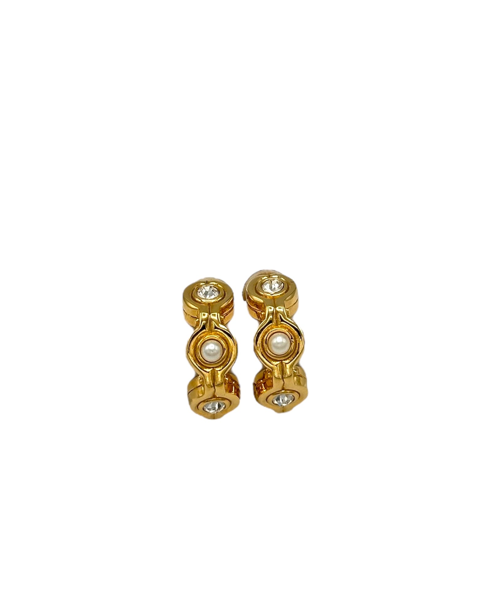 D'Orlan Classic Gold Pearl & Rhinestone Clip-On Hoop
