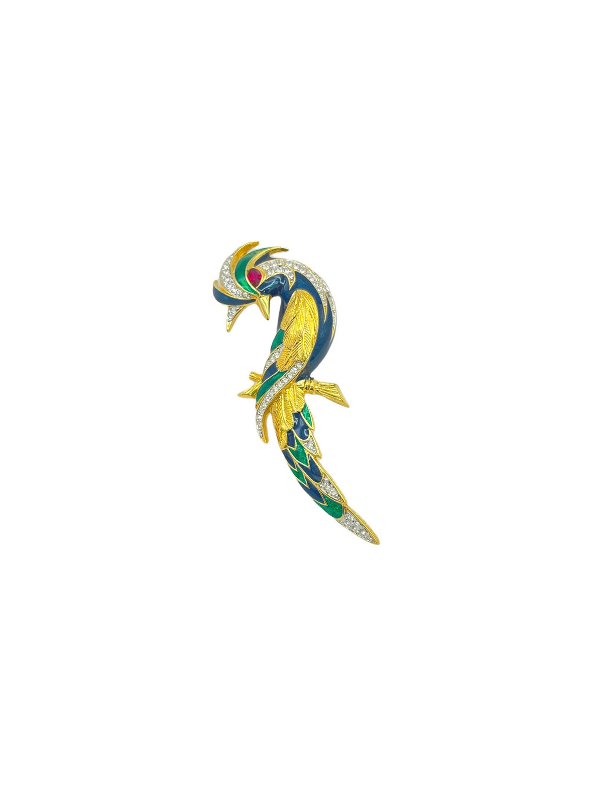 D'Orlan Enamel & Rhinestone Bird of Paradise Large Vintage Brooch - 24 Wishes Vintage Jewelry