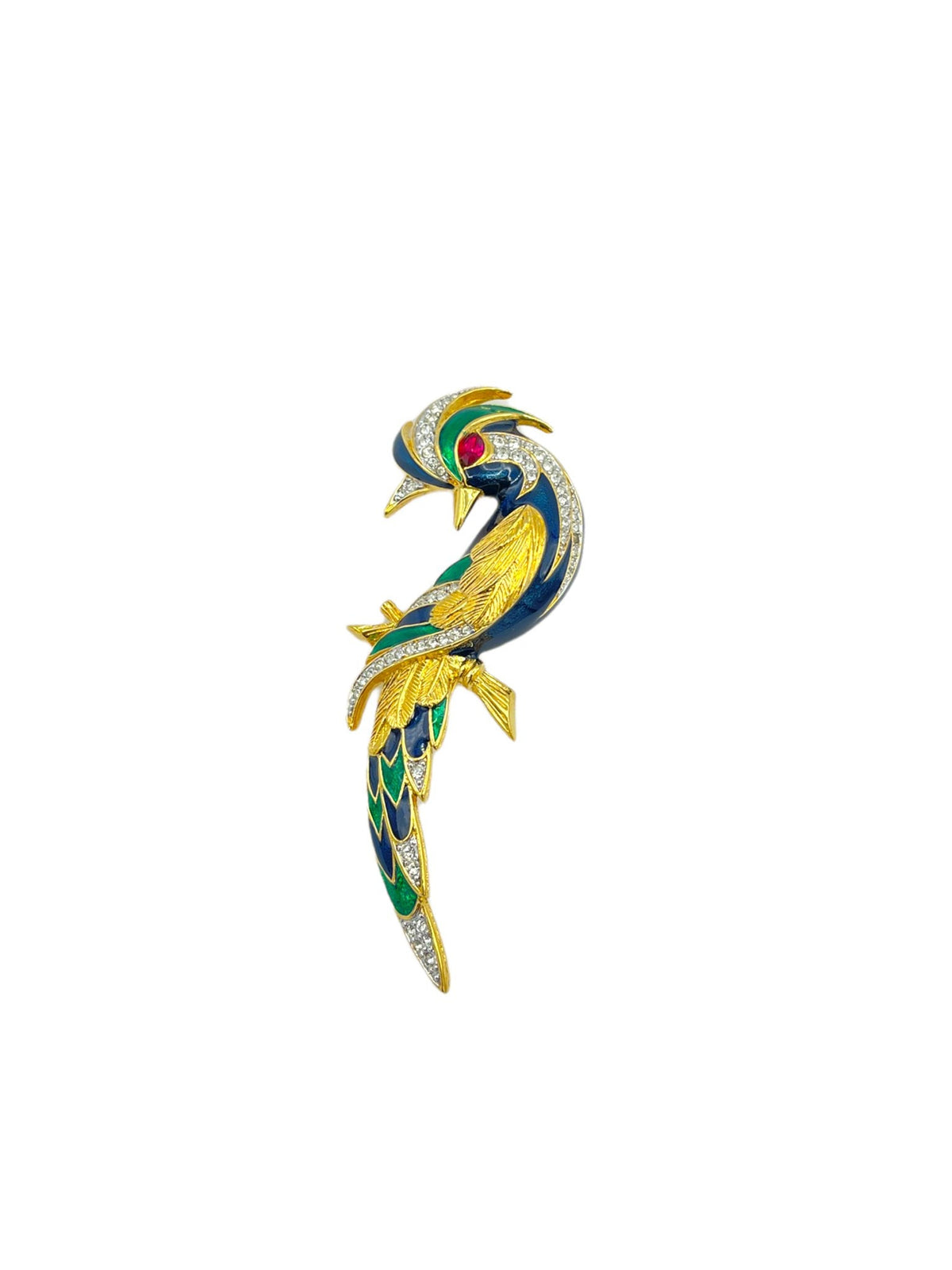 D'Orlan Enamel & Rhinestone Bird of Paradise Large Vintage Brooch - 24 Wishes Vintage Jewelry