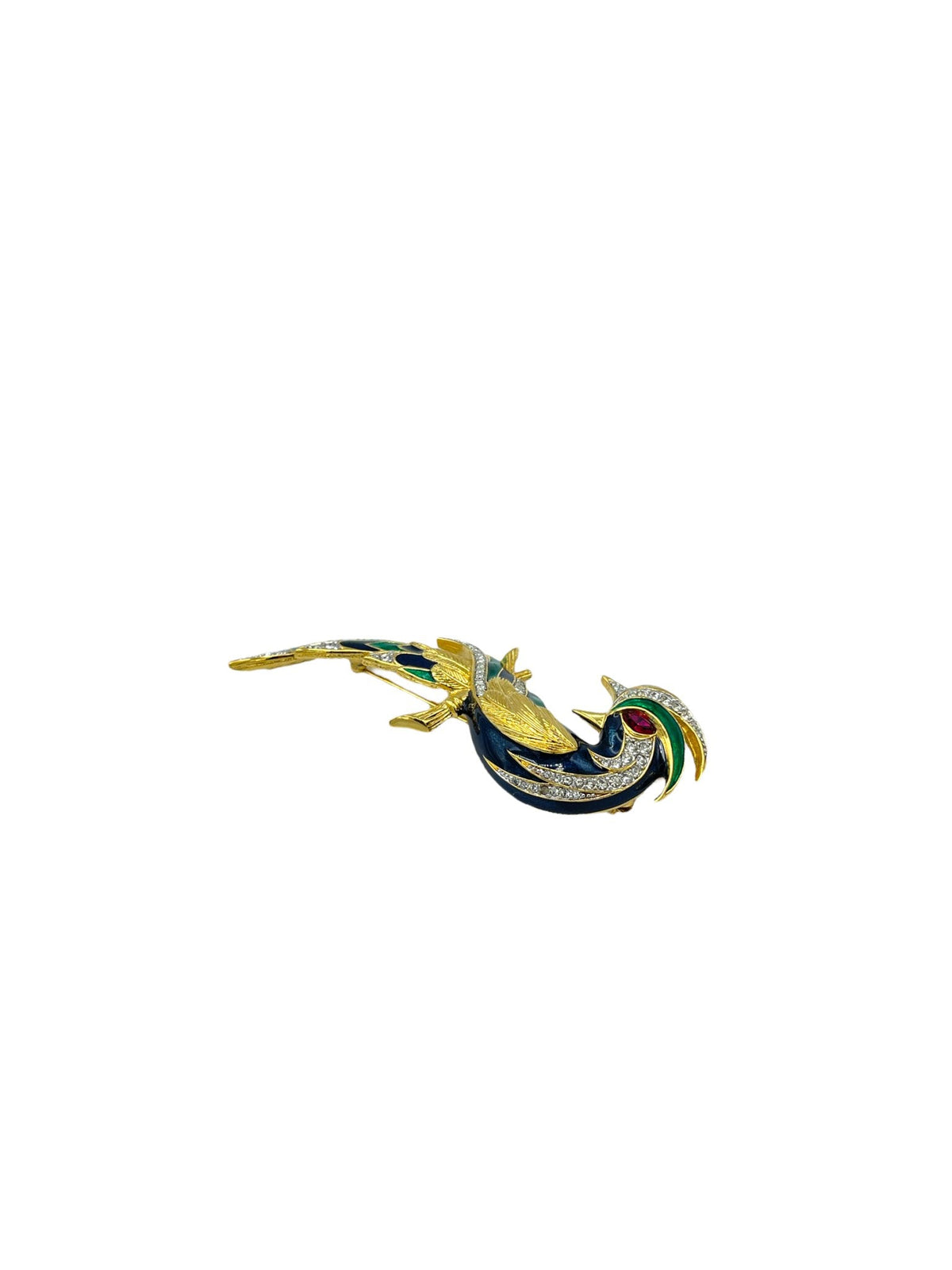 D'Orlan Enamel & Rhinestone Bird of Paradise Large Vintage Brooch - 24 Wishes Vintage Jewelry