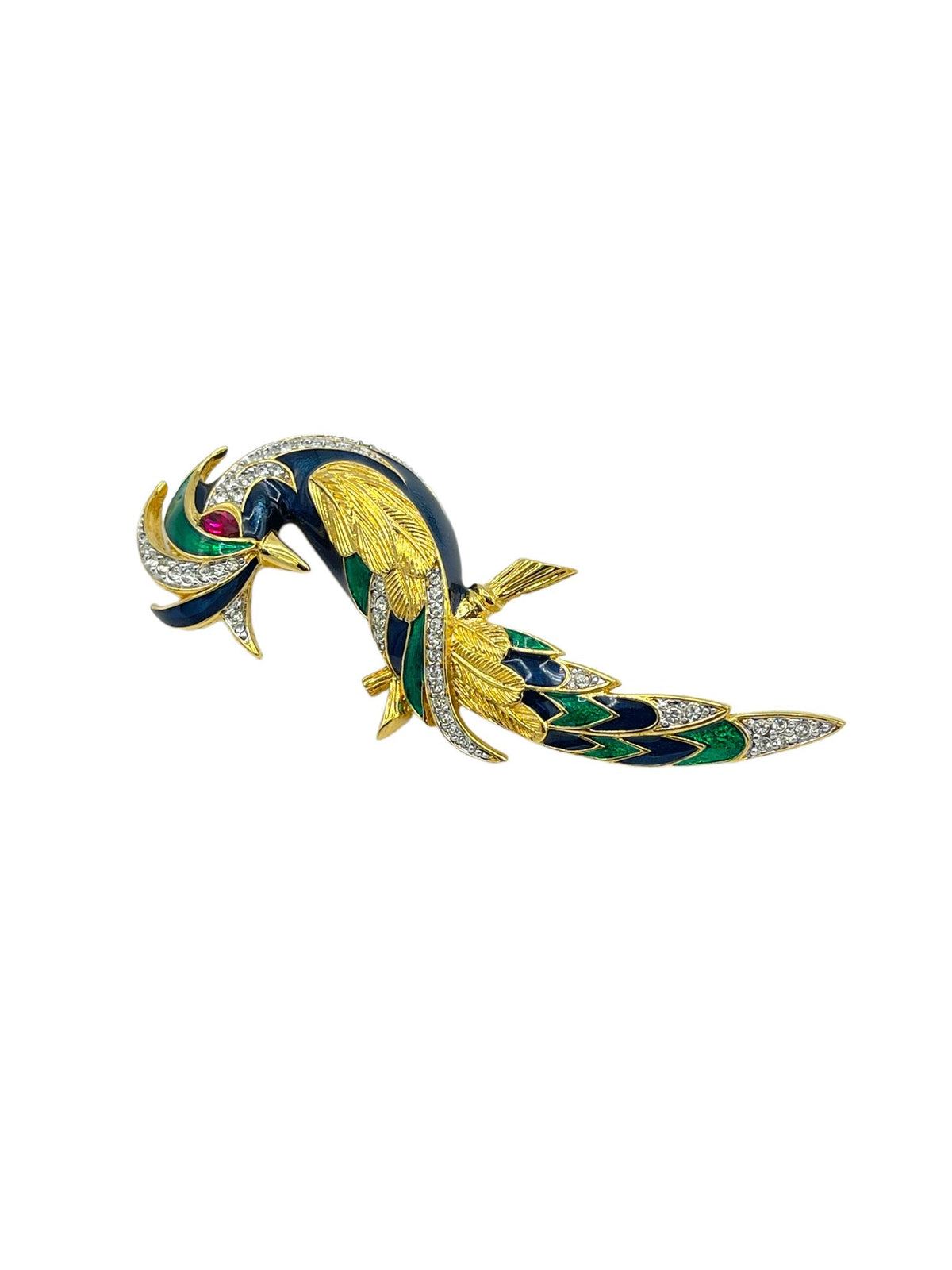 D'Orlan Enamel & Rhinestone Bird of Paradise Large Vintage Brooch - 24 Wishes Vintage Jewelry