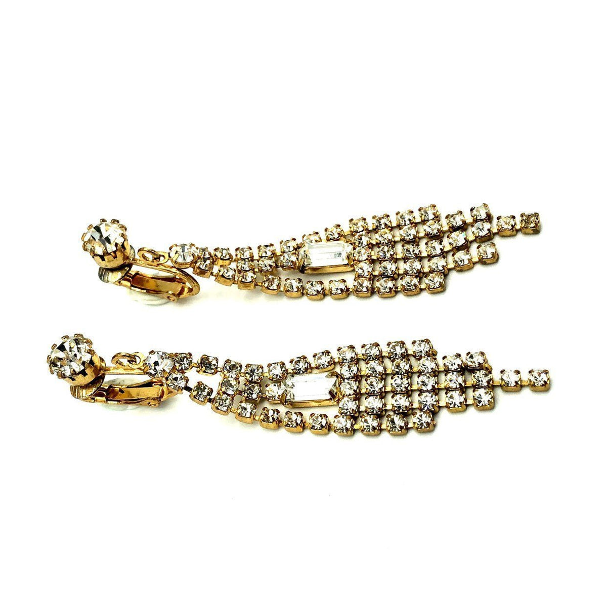 Dramatic Rhinestone Chandelier Vintage Clip - On Earrings - 24 Wishes Vintage Jewelry