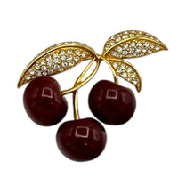 Joan Rivers Gold Red Cherry Rhinestone Brooch