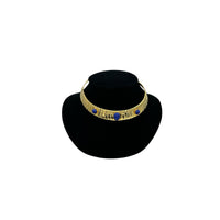 Vintage Gold Brass Choker with Blue Glass Cabochon Accents