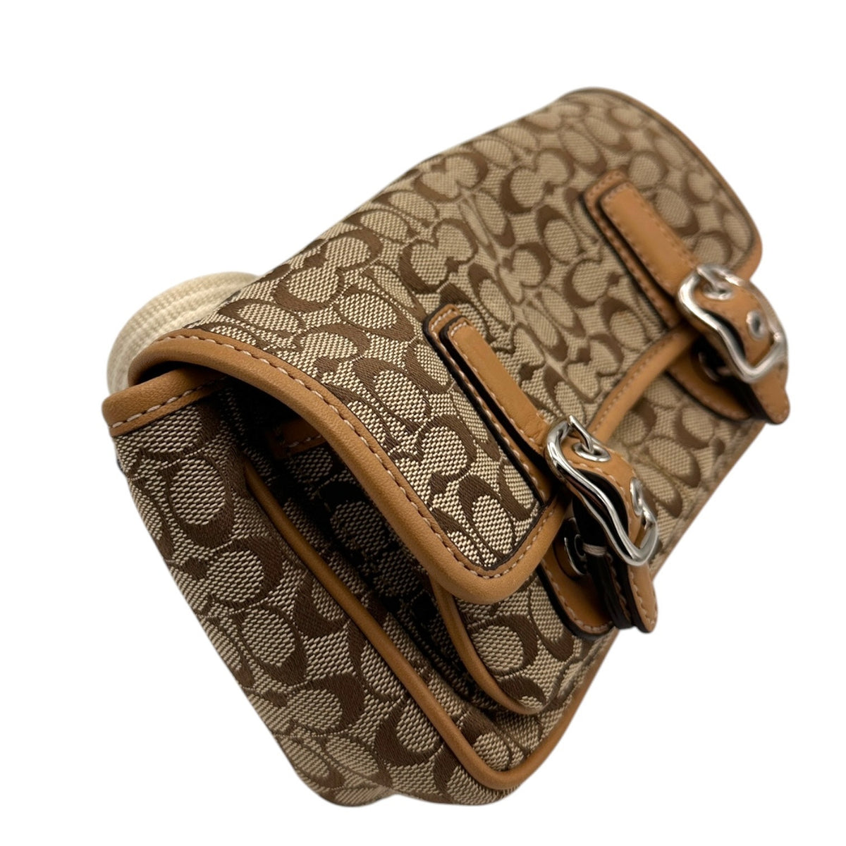 Coach Bon Voyage Signature Y2K Canvas Leather Trim Belt Bag