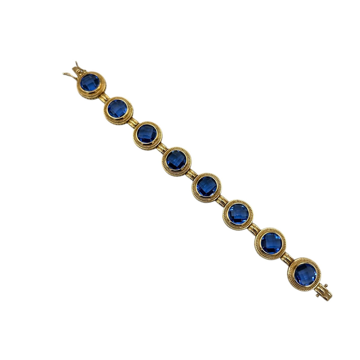 Sterling Silver Vermeil Byzantine Round Blue Crystal Tennis Bracelet