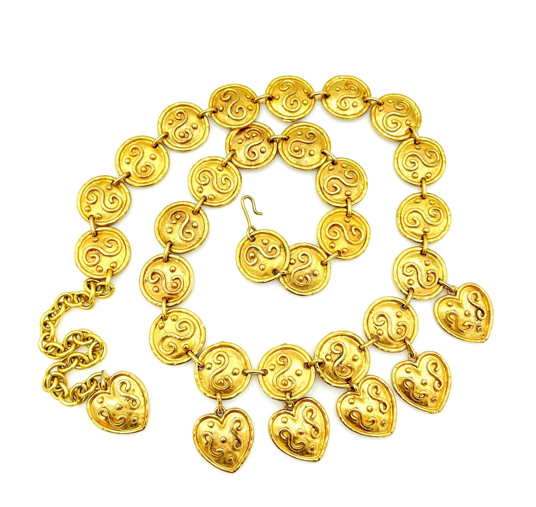 Edouard Rambaud Gold Heart Charm Chain Vintage Etruscan