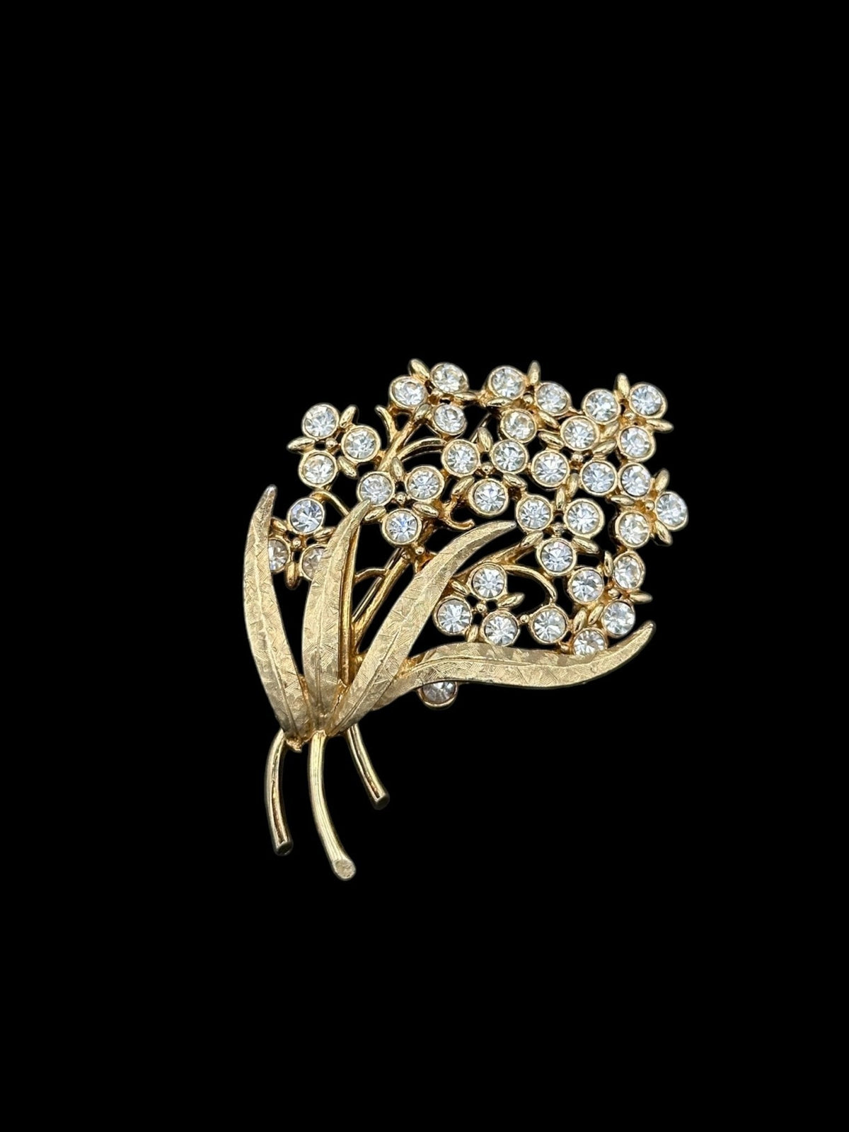 Emmons Clear Rhinestone Flower Floral Spray Brooch - 24 Wishes Vintage Jewelry