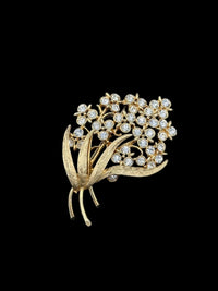 Emmons Clear Rhinestone Flower Floral Spray Brooch - 24 Wishes Vintage Jewelry