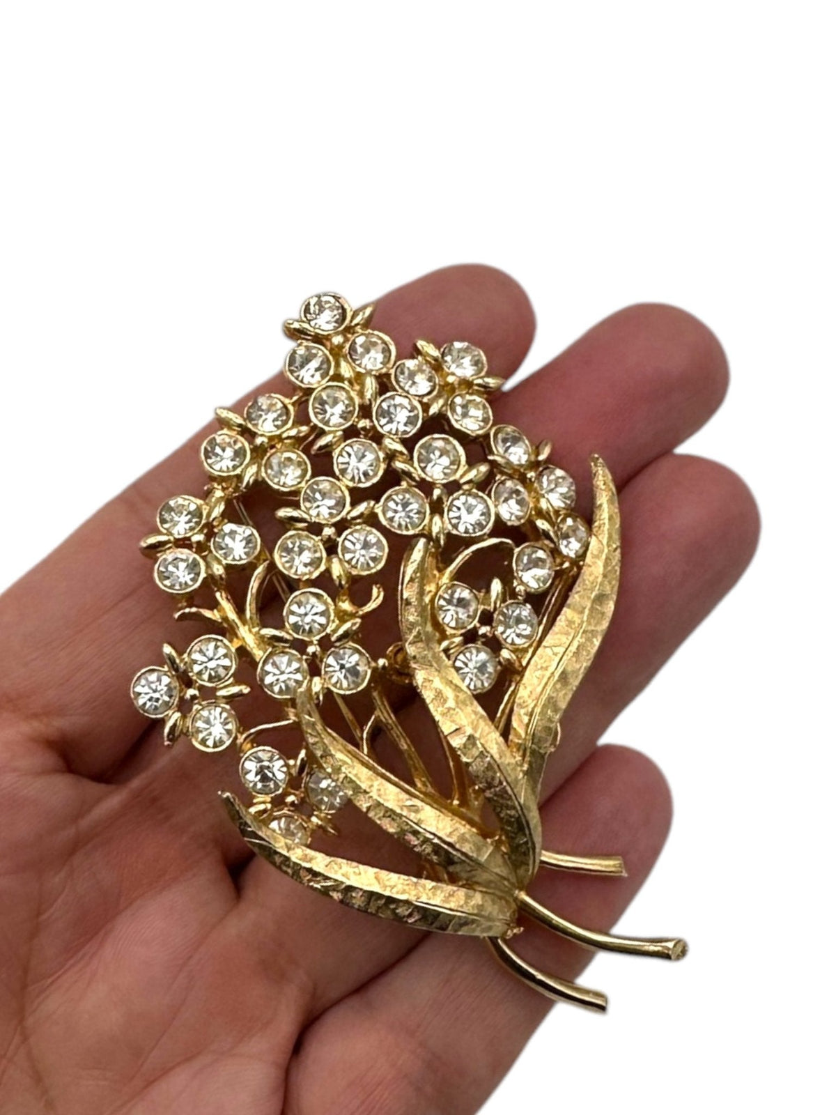 Emmons Clear Rhinestone Flower Floral Spray Brooch - 24 Wishes Vintage Jewelry