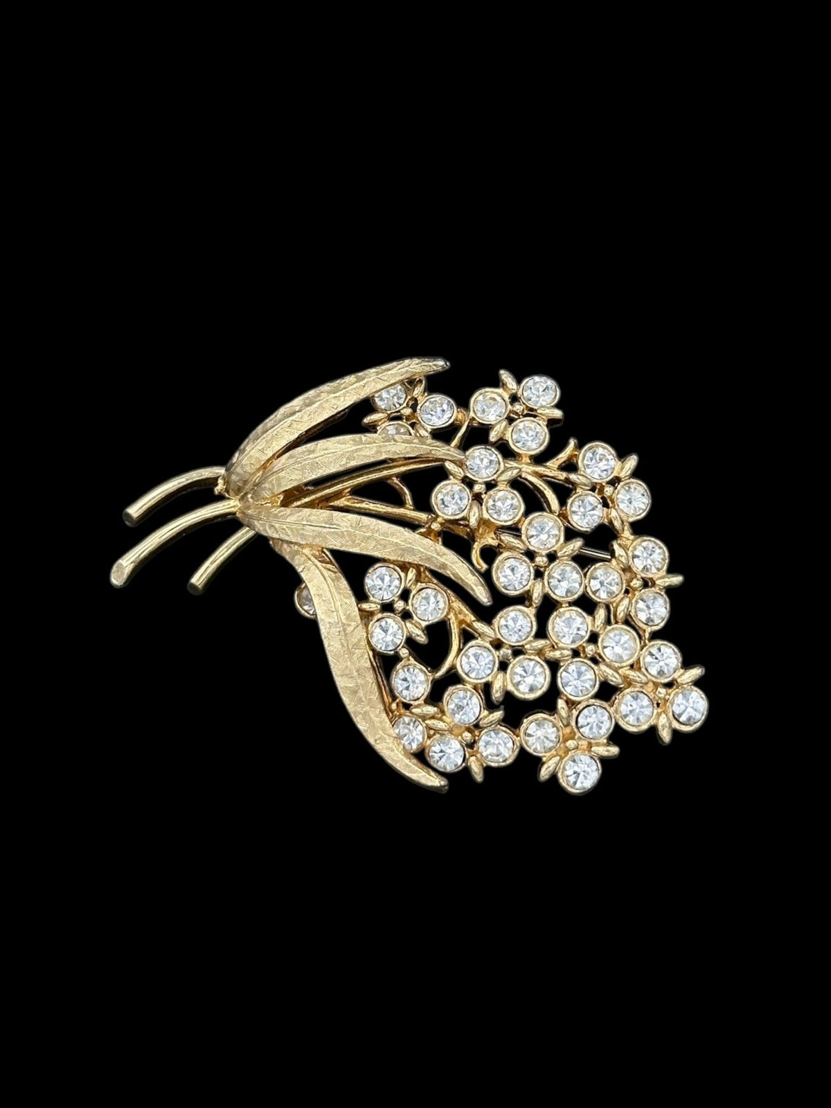 Emmons Clear Rhinestone Flower Floral Spray Brooch - 24 Wishes Vintage Jewelry