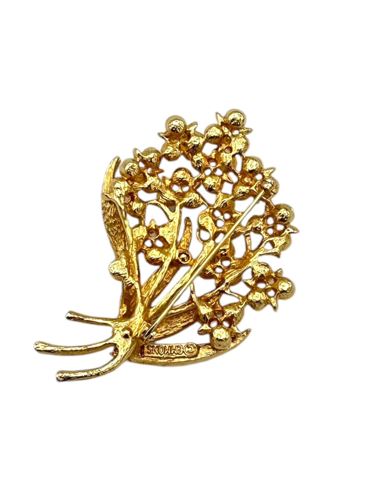 Emmons Clear Rhinestone Flower Floral Spray Brooch - 24 Wishes Vintage Jewelry